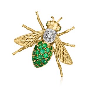 C. 1980 Vintage 2.20 ct. t.w. Emerald Bumblebee Pin with .18 ct. t.w. Diamonds in 18kt Yellow Gold