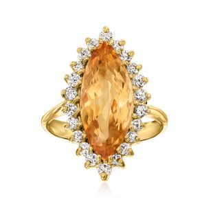 C. 2020 Vintage 6.35 Carat Yellow Topaz Ring with .85 ct. t.w. Diamonds in 14kt Yellow Gold. Size 6