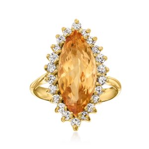 C. 2020 Vintage 6.35 Carat Yellow Topaz Ring with .85 ct. t.w. Diamonds in 14kt Yellow Gold. Size 6
