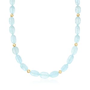 C. 1990 Vintage 115.00 ct. t.w. Aquamarine Bead Necklace in 14kt Yellow Gold. 28.5"
