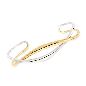 C. 1990 Vintage Sterling Silver and 14kt Yellow Gold Twisted Cuff Bracelet. 7"