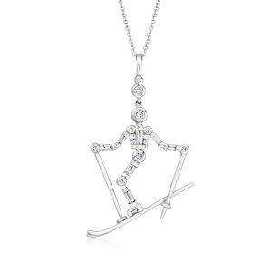 C. 1980 Vintage .50 ct. t.w. Diamond Skier Pendant Necklace in 14kt White Gold. 18"