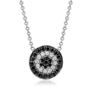 C. 2000 Vintage .53 ct. t.w. Black and White Diamond Circle Necklace in 18kt White Gold. 16.25"