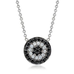 C. 2000 Vintage .53 ct. t.w. Black and White Diamond Circle Necklace in 18kt White Gold. 16.25"