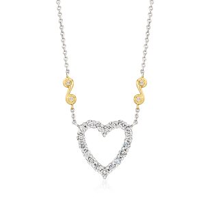 C. 1990 Vintage .85 ct. t.w. Diamond Heart Necklace in 18kt Two-Tone Gold. 21.75"