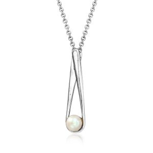 C. 1990 Vintage 4.5mm Cultured Pearl Pendant Necklace in 14kt White Gold. 16"