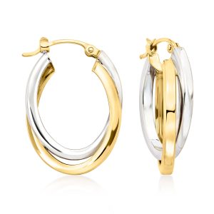 C. 1990 Vintage 14kt Two-Tone Gold Twisted-Oval Hoop Earrings. 1"