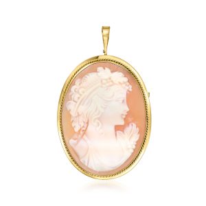 C. 1990 Vintage Orange Shell Cameo Pin/Pendant in 18kt Yellow Gold