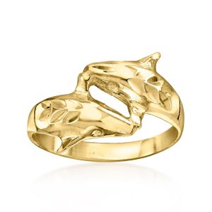 C. 1990 Vintage 14kt Yellow Gold Dolphin Bypass Ring. Size 6