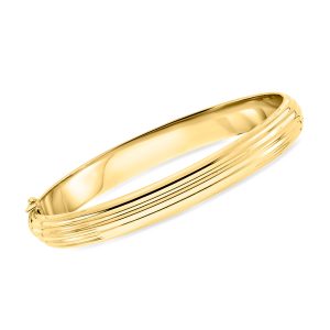 C. 1980 Vintage 14kt Yellow Gold Ridged Bangle Bracelet. 7"