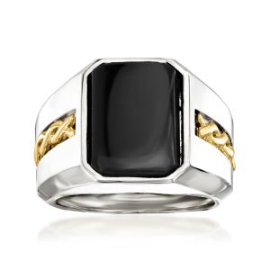 Men's Black Onyx Ring in Sterling Silver and 14kt Yellow Gold