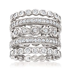 2.50 ct. t.w. CZ Jewelry Set: Five Eternity Bands in Sterling Silver