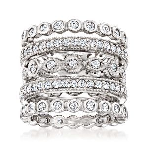 2.50 ct. t.w. CZ Jewelry Set: Five Eternity Bands in Sterling Silver