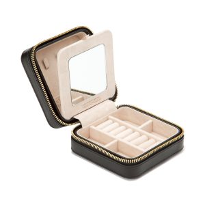 WOLF "Caroline" Black Leather Zip Travel Jewelry Case