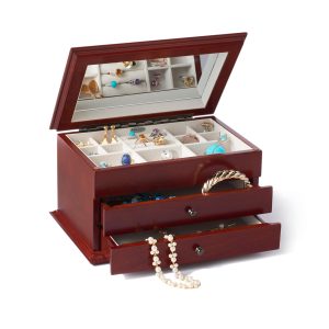 Mele & Co. "Brayden" Burlwood and Walnut Finish Floral Inlay Jewelry Box