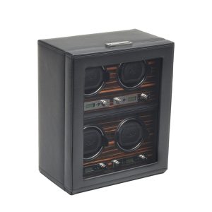 "Roadster" Black and Ebony Macassar Quadruple Watch Winder by WOLF Designs