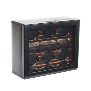 "Roadster" Black and Ebony Macassar Six-Module Watch Winder by WOLF Designs