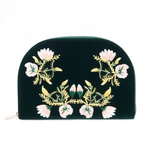 WOLF "Zoe" Forest Green Velvet Floral Jewelry Travel Portfolio Case