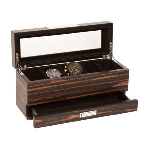 Brouk & Co. Matte Ebony Wooden 5-Watch Box and Jewelry Tray
