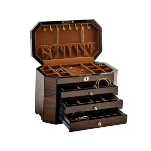 Walnut Wood Veneer Locking Jewelry Box