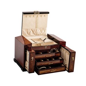 Bubinga Veneer with Elm Burlwood Inlay   Locking Jewelry Box