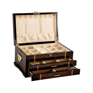 Rustic Burlwood with Walnut Inlay Locking Jewelry Box