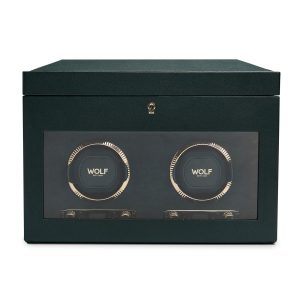 WOLF "British Racing" Green Vegan Leather Two-Module Watch Winder