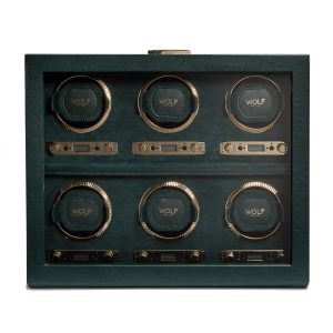 WOLF "British Racing" Green Vegan Leather Six-Module Watch Winder