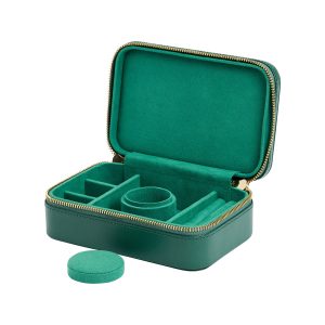 WOLF "Sophia" Forest Green Leather Jewelry Zip Case