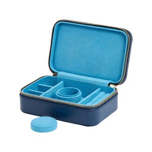 WOLF "Sophia" Indigo Leather Jewelry Zip Case