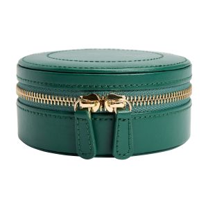 WOLF "Sophia" Forest Green Leather Mini Jewelry Zip Case
