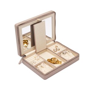 Brouk & Co. "Croft Avenue - Luna" Gray Faux Leather Large Travel Jewelry Case