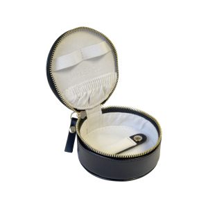Black Vegan Leather Mini Round Travel Jewelry Box