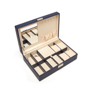 Brouk & Co. "Riley" Navy-Blue Faux Leather Single-Hinged Jewelry Box