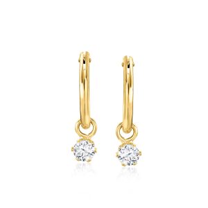 Child's .20 ct. t.w. CZ Hoop Drop Earrings in 14kt Yellow Gold