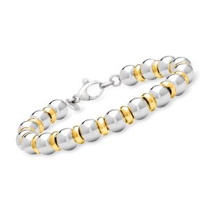 Italian Sterling Silver and 22kt Gold Over Sterling Bead Bracelet