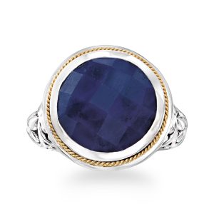 15.00 Carat Sapphire Bali-Style Ring in Sterling Silver and 18kt Yellow Gold