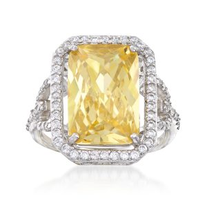 5.00 Carat Canary Yellow CZ and 1.10 ct. t.w. White CZ Ring in Sterling Silver