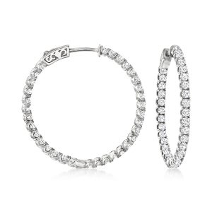 3.70 ct. t.w. CZ Inside-Outside Hoop Earrings in Sterling Silver. 1 3/8"