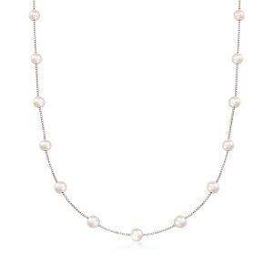 6-6.5mm Cultured Pearl Station Necklace in Sterling Silver