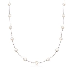 6-6.5mm Cultured Pearl Station Necklace in Sterling Silver
