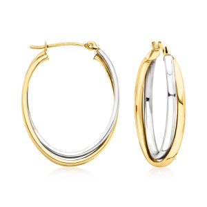 14kt Two-Tone Gold Double-Oval Hoop Earrings. 1 1/8"