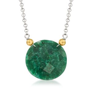 20.00 Carat Emerald Pendant Necklace in 14kt Yellow Gold and Sterling Silver