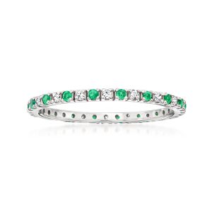 .15 ct. t.w. Emerald and .13 ct. t.w. Diamond Eternity Band in 14kt White Gold