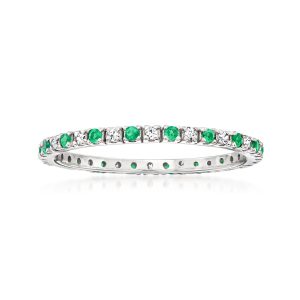 .15 ct. t.w. Emerald and .13 ct. t.w. Diamond Eternity Band in 14kt White Gold