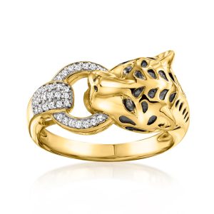 .10 ct. t.w. Diamond Cheetah Ring in 18kt Gold Over Sterling