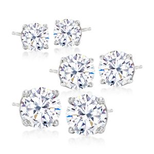 6.00 ct. t.w. CZ Jewelry Set: Three Pairs of Stud Earrings in Sterling Silver
