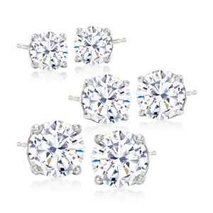 6.00 ct. t.w. CZ Jewelry Set: Three Pairs of Stud Earrings in Sterling Silver