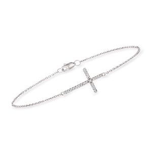 Diamond Sideways Cross Bracelet in 14kt White Gold