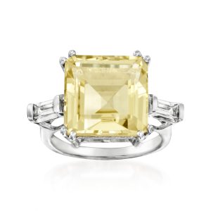 10.00 Carat Lemon Topaz and .60 ct. t.w. White Topaz Ring in Sterling Silver